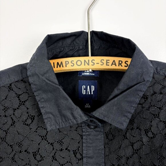 GAP The Big Shirt Lace Front Oversized Button-Down – Black Cotton, Size Small - Picture 5 of 6